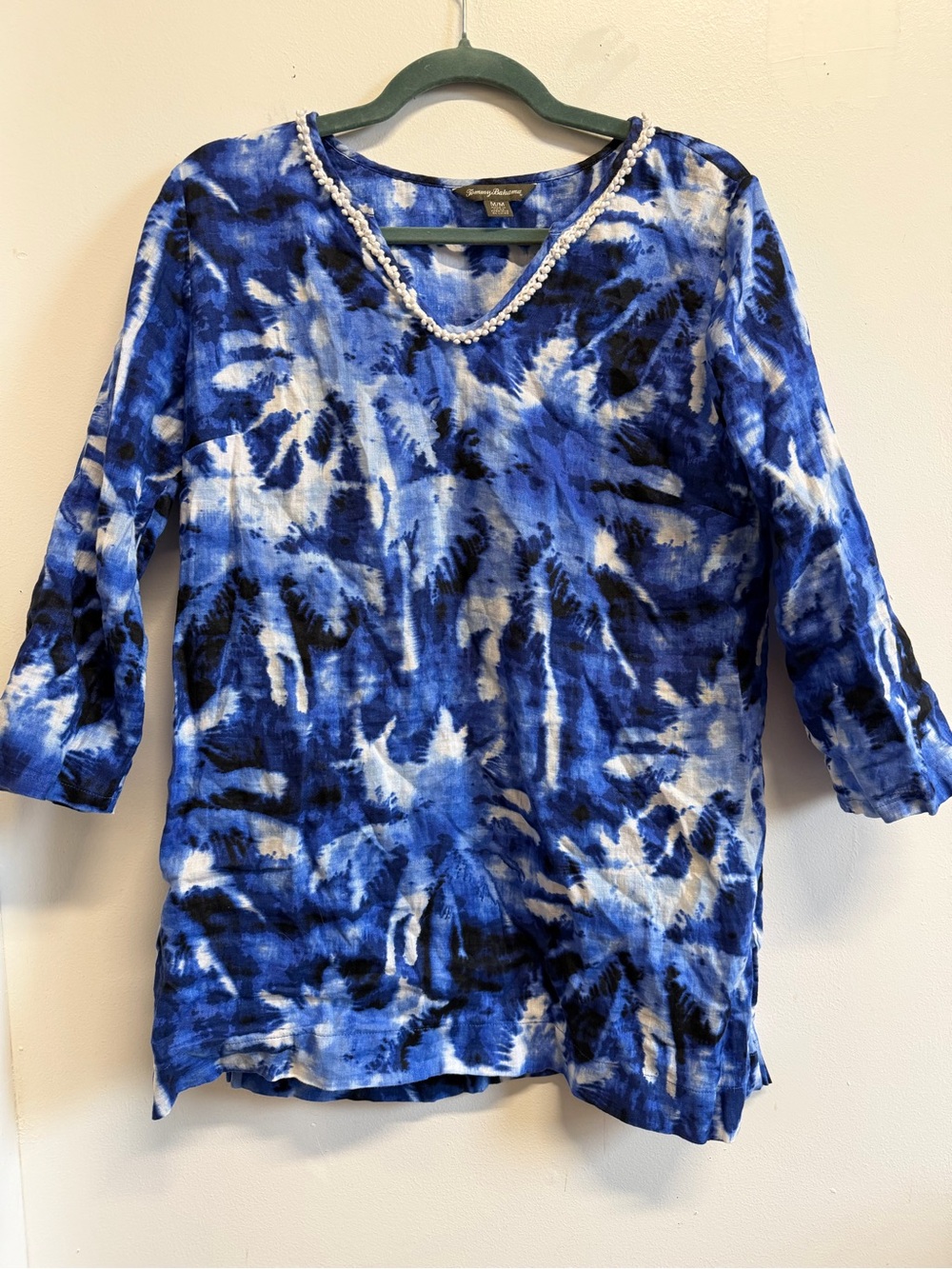 Tommy Bahama Blue Linen Tunic Top 100% Linen Summer Boho Resort Wear